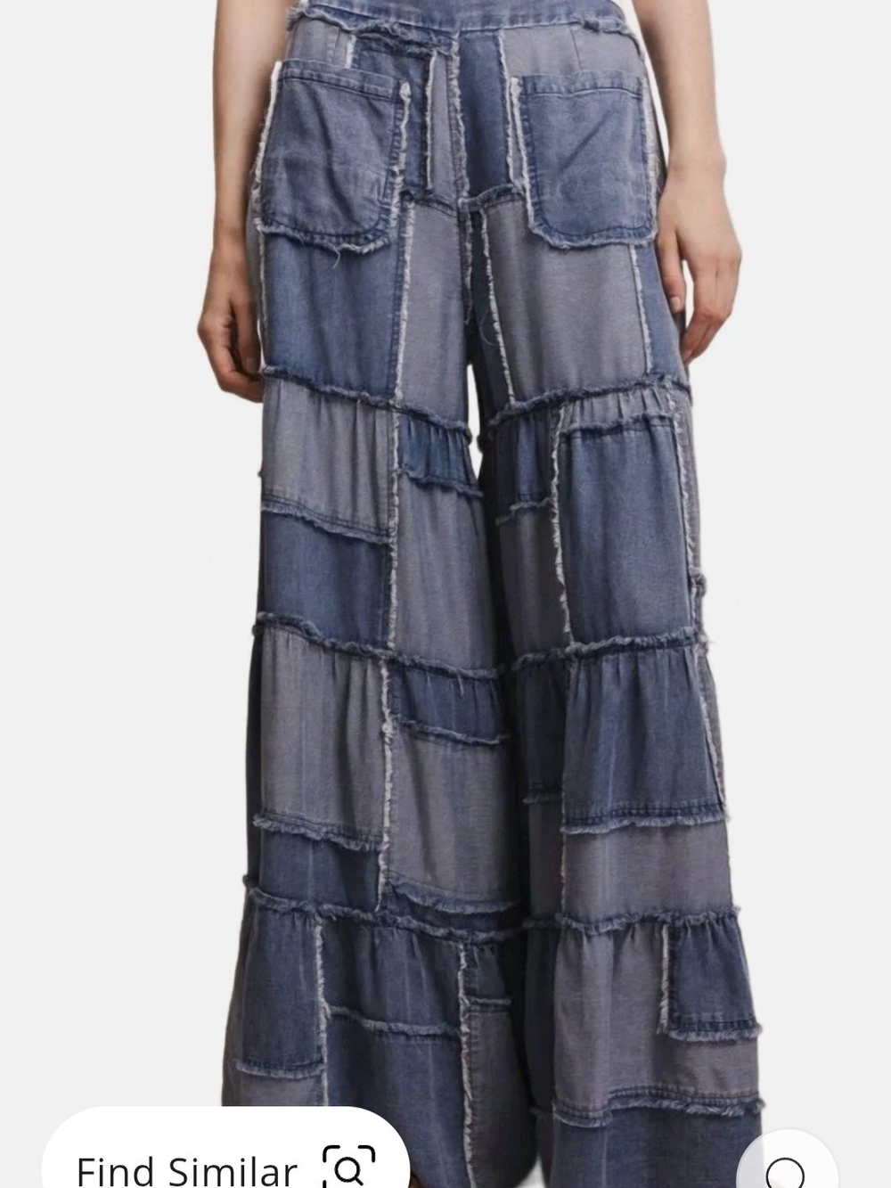 155p Blue Velvet Patchwork Wide-Leg Jeans - Washed Blue